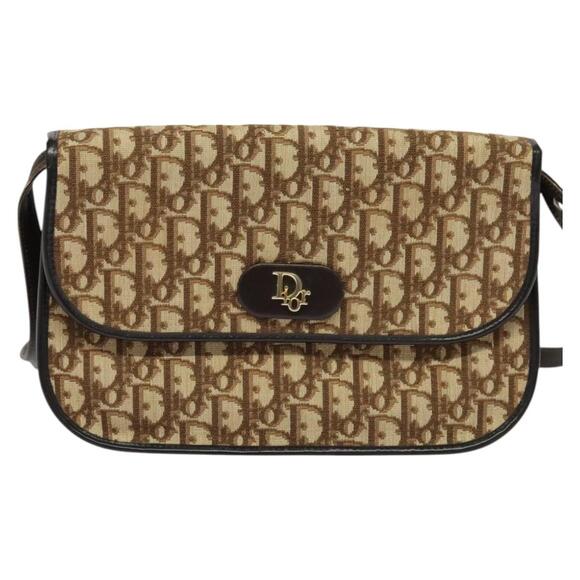 DIOR Trotter Canvas Shoulder Bag Brown Gold - Picture 2 of 12